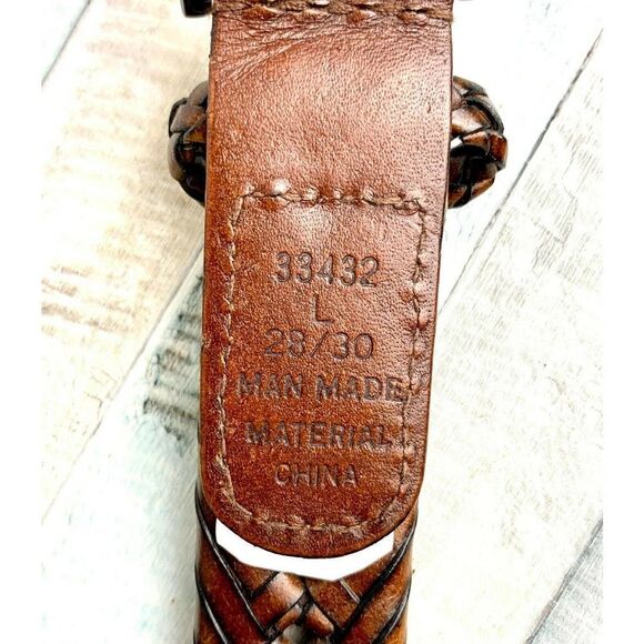 VINTAGE BRAIDED BROWN THICK BUCKLE GENUINE LEATHER CASUAL WOMEN`S BELT Sz L (50M - Picture 9 of 9